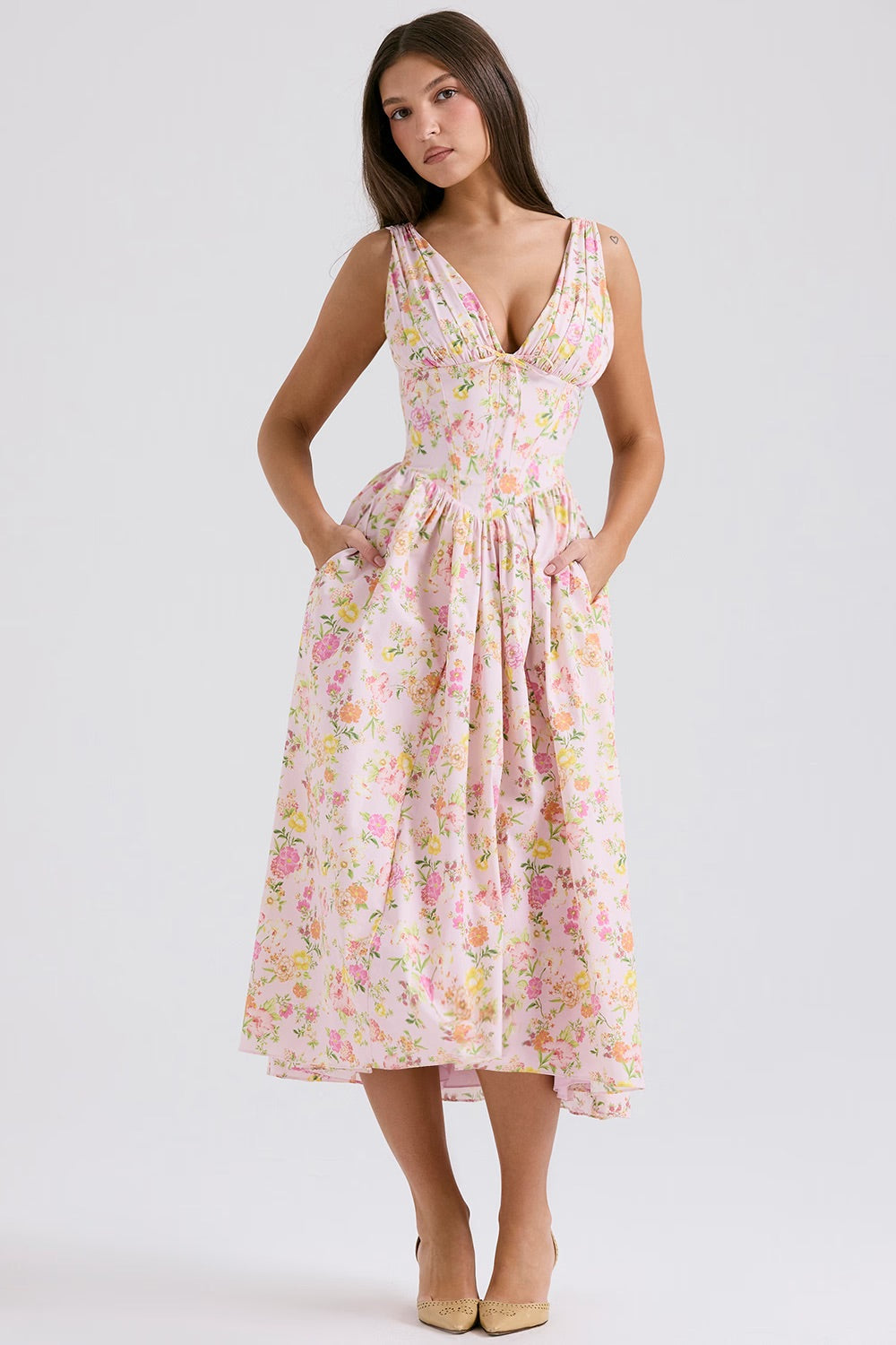 Women's V Neck  Floral Dress