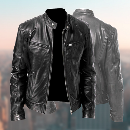 Men’s Biker Jacket | Stand Collar Zip Front