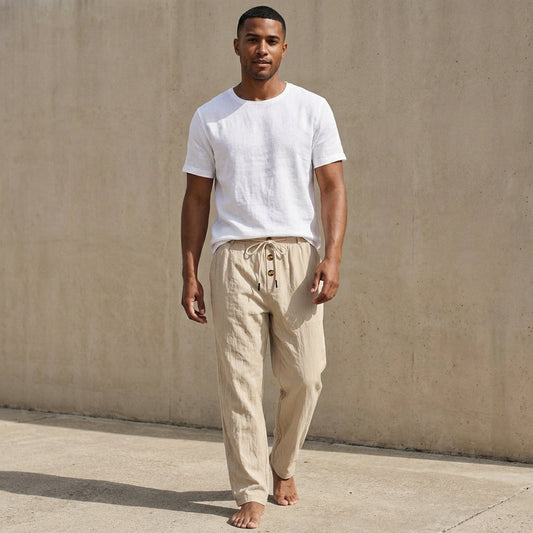 Men’s Linen Wide-Leg Drawstring Pants