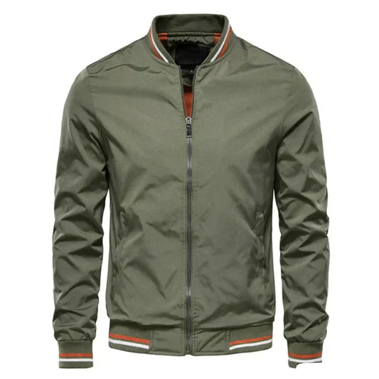 Bomber Jacket | Striped Trim Zip Front
