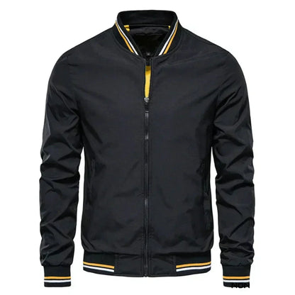 Bomber Jacket | Striped Trim Zip Front