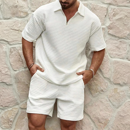 Men’s Waffle Zip Polo & Shorts Set