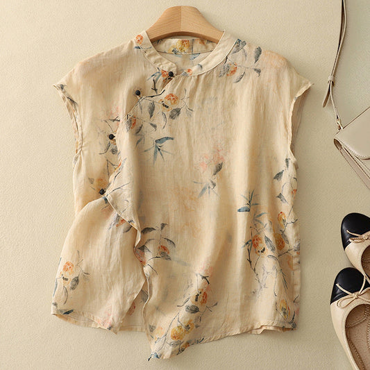 Blouse | Mandarin Collar Asymmetrical Front