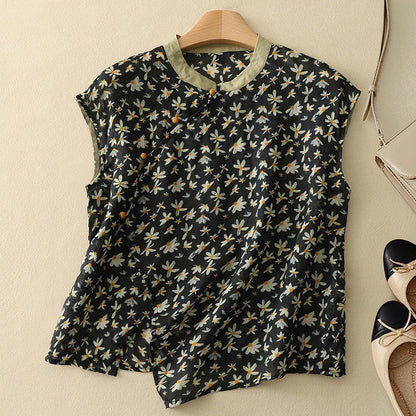 Blouse | Mandarin Collar Asymmetrical Front