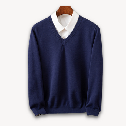 V Neck Pullover Jumper | Slim Fit Layered Collar Look