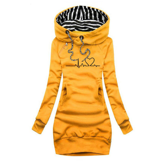 Hoodie Midi Dress | Long Sleeve with Graphic Print