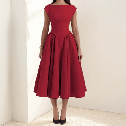 Women's Cap Sleeve Fit and Flare Midi Dress