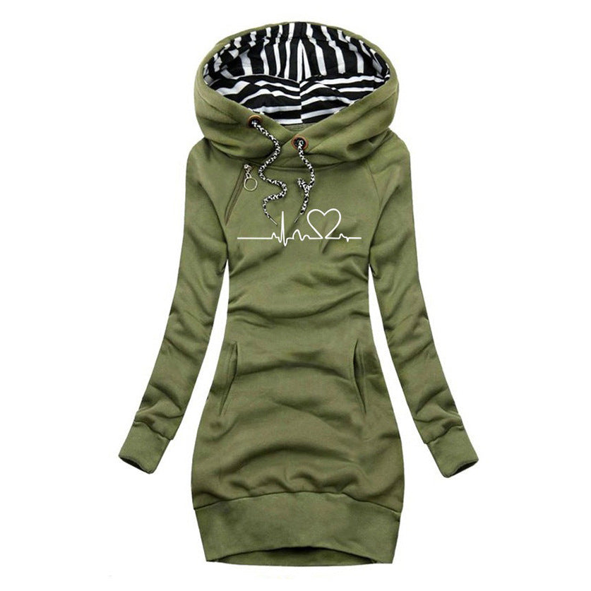 Hoodie Midi Dress | Long Sleeve with Graphic Print