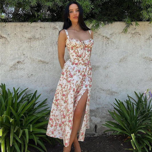 Women's Floral Bustier Midi Dress