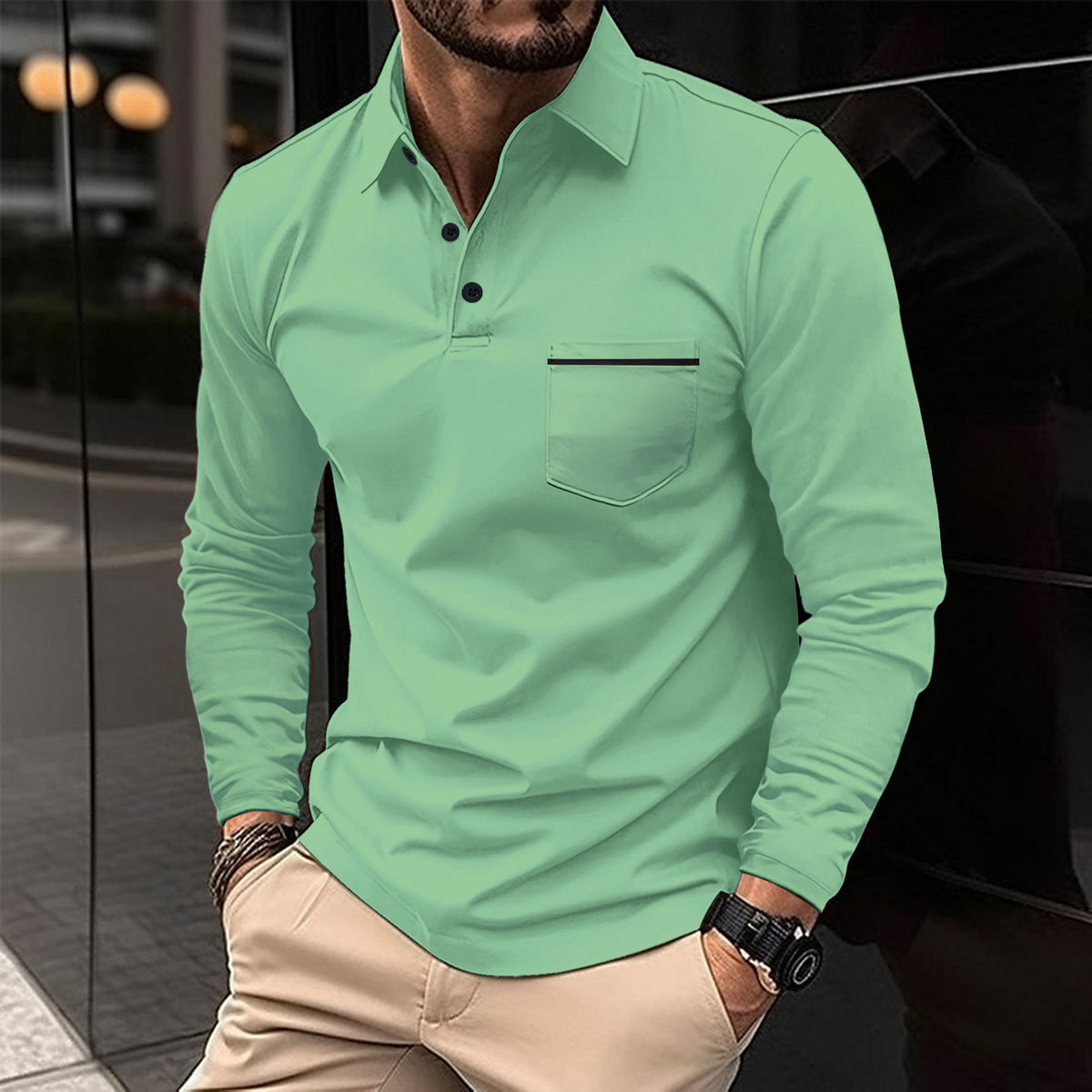 Long Sleeve Polo Shirt | Zip Neck with Chest Pocket
