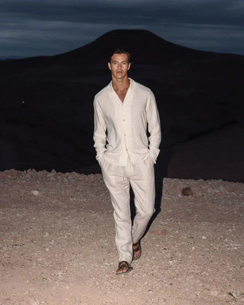 Men's Casual Long Sleeve Shirt and Trousers Set