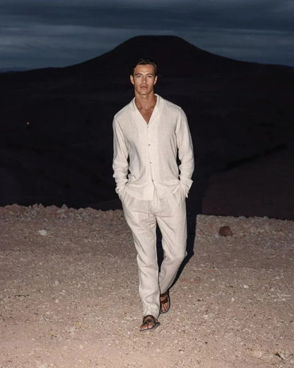 Men's Casual Long Sleeve Shirt and Trousers Set