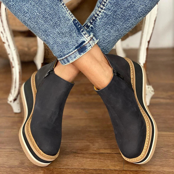 Platform Wedge Ankle Boots | Side Zip Platform Design