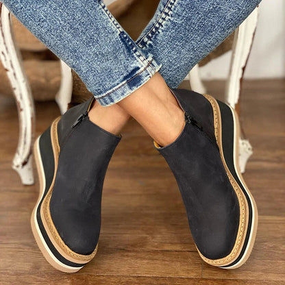 Platform Wedge Ankle Boots | Side Zip Platform Design