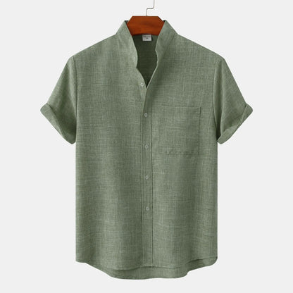 Men’s Relaxed Linen Band Collar Shirt