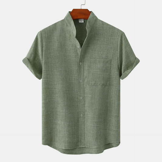 Men’s Relaxed Linen Band Collar Shirt