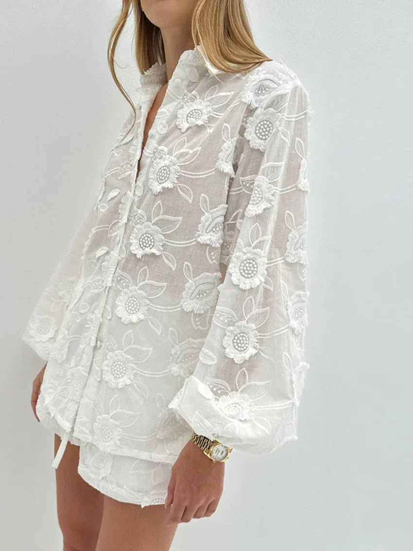 White Floral Outfit Set for Women