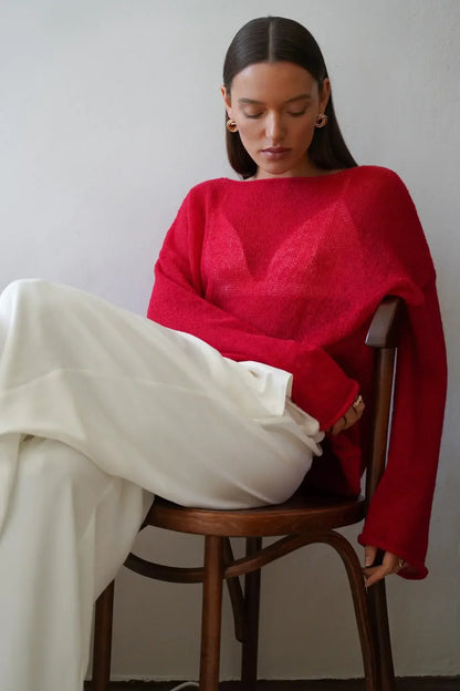 Long Sleeve Knit Top | Sheer Relaxed Fit