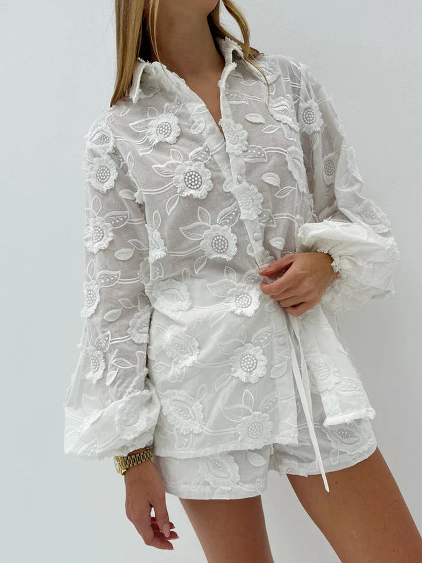 White Floral Outfit Set for Women