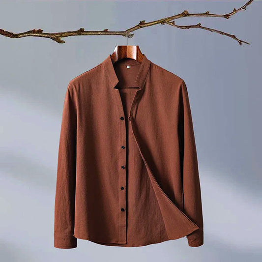 Long Sleeve Linen Shirt | Band Collar