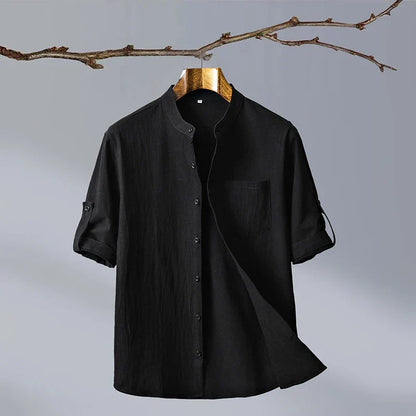 Mandarin Collar Shirt | Linen Short Sleeve