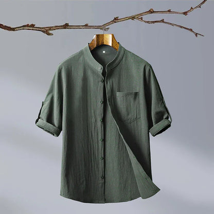 Mandarin Collar Shirt | Linen Short Sleeve