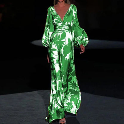 Elegant Maxi Dress | Women's V-Neck and Long Sleeve