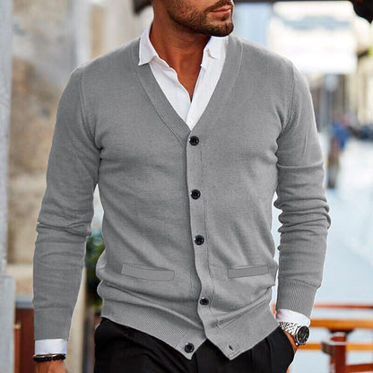 V Neck Button Cardigan | Slim Fit Knitwear