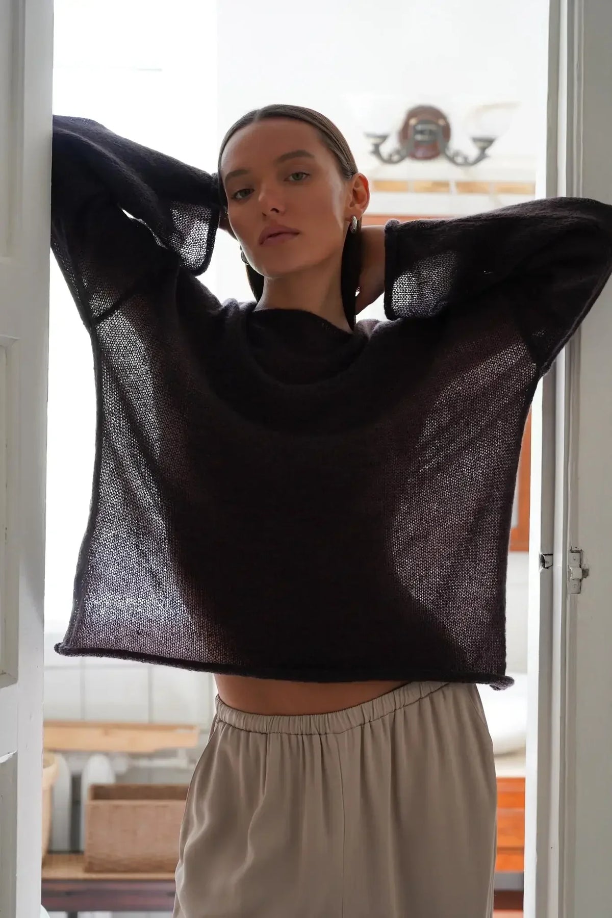 Long Sleeve Knit Top | Sheer Relaxed Fit