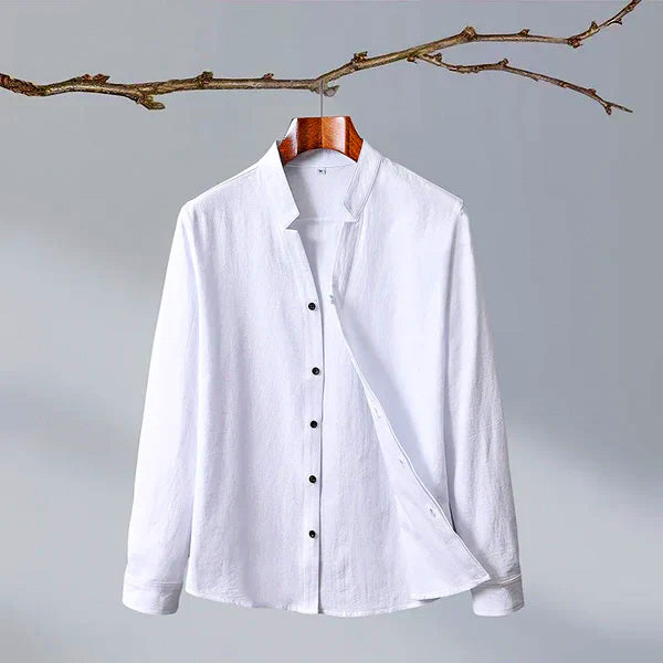 Long Sleeve Linen Shirt | Band Collar