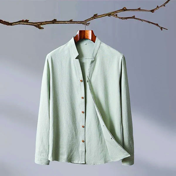 Long Sleeve Linen Shirt | Band Collar