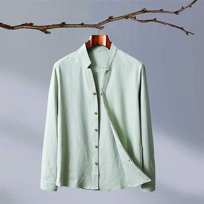 Long Sleeve Linen Shirt | Band Collar