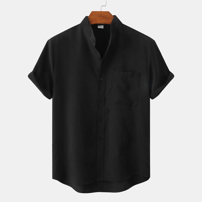 Men’s Relaxed Linen Band Collar Shirt