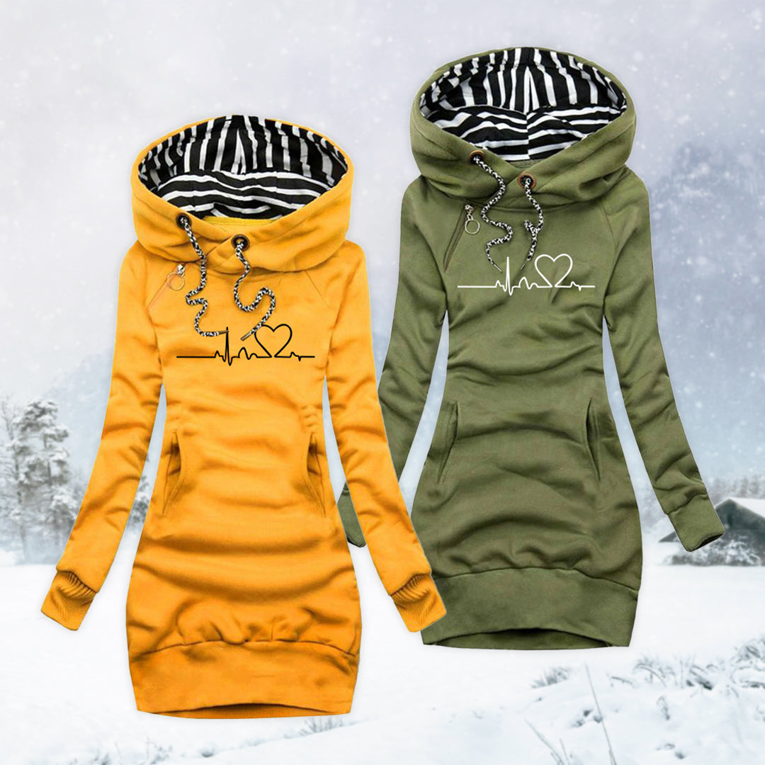 Hoodie Midi Dress | Long Sleeve with Graphic Print