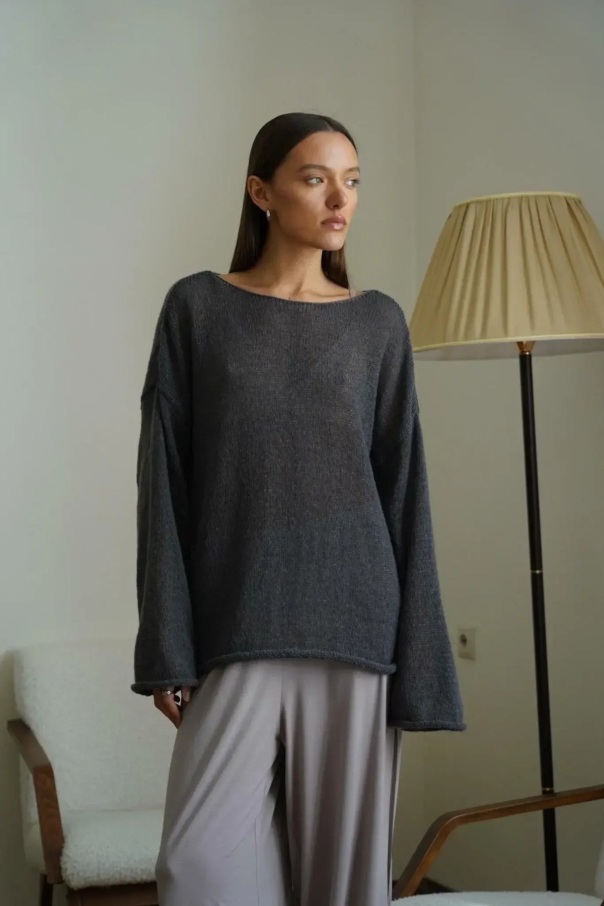 Long Sleeve Knit Top | Sheer Relaxed Fit