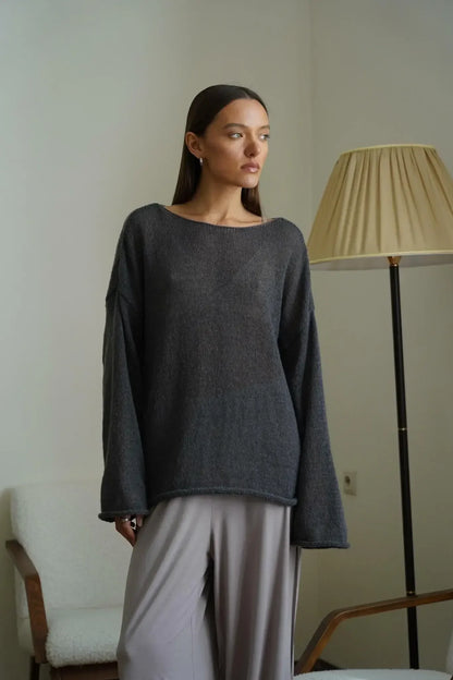 Long Sleeve Knit Top | Sheer Relaxed Fit