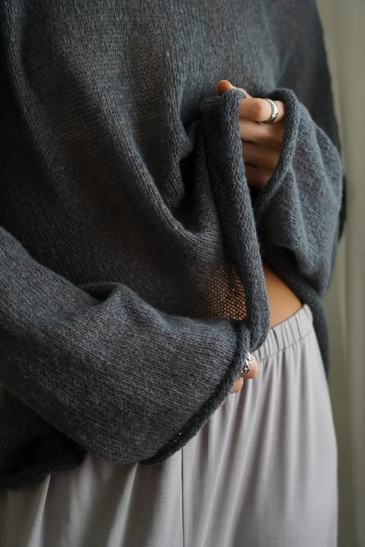 Long Sleeve Knit Top | Sheer Relaxed Fit