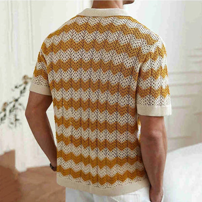 Men’s Retro Zigzag Crochet Knit Shirt
