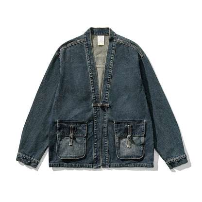 Vintage-Wash Denim Kimono Jacket