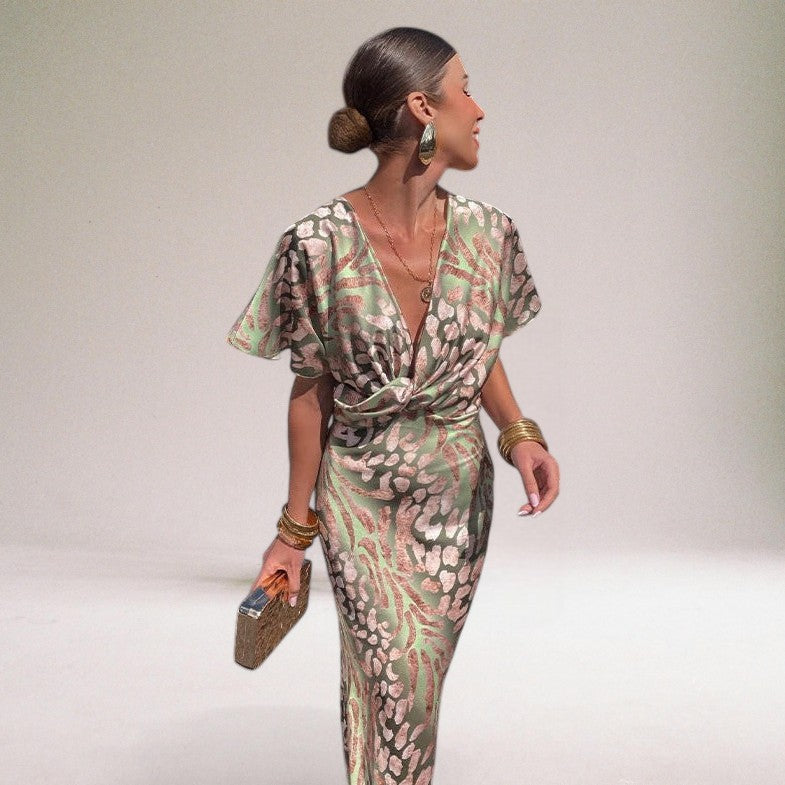 Women's V Neck Twist Front Maxi Dress