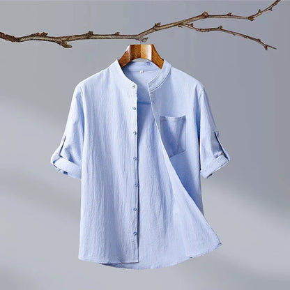 Mandarin Collar Shirt | Linen Short Sleeve