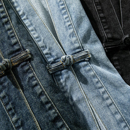 Vintage-Wash Denim Kimono Jacket