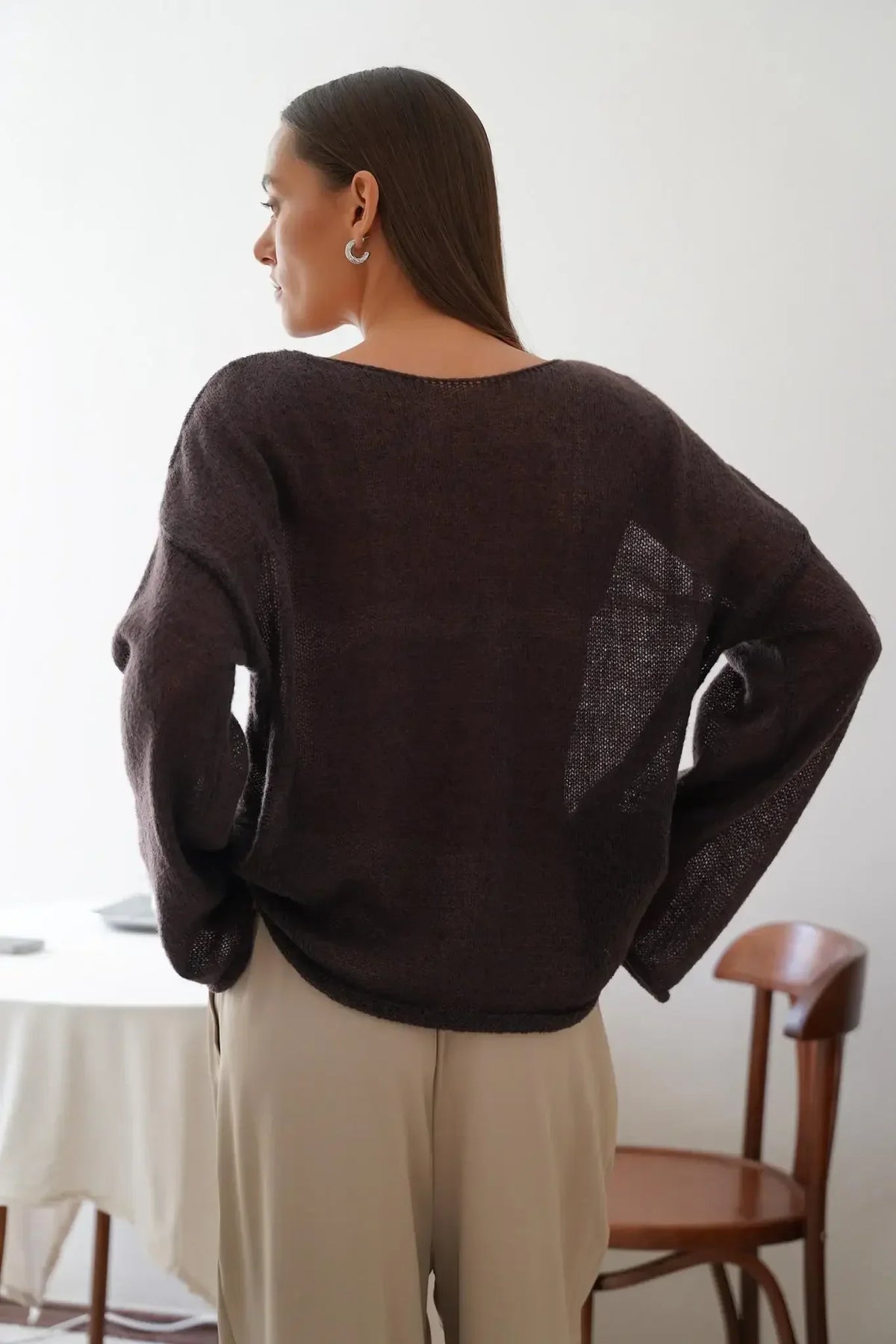 Long Sleeve Knit Top | Sheer Relaxed Fit