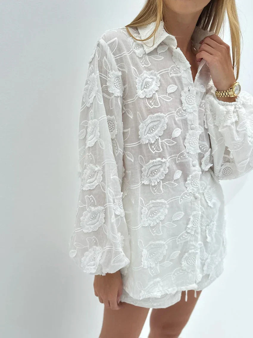 White Floral Outfit Set for Women
