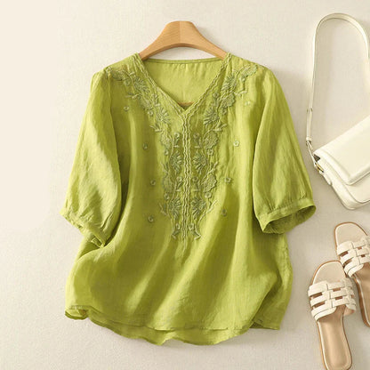Women's V-Neck Embroidered Blouse