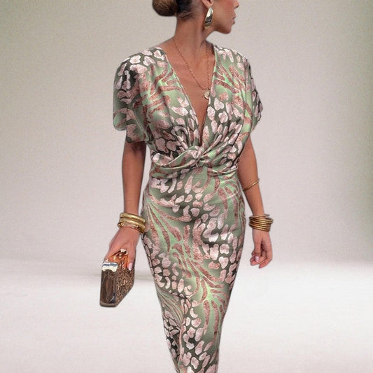 Women's V Neck Twist Front Maxi Dress