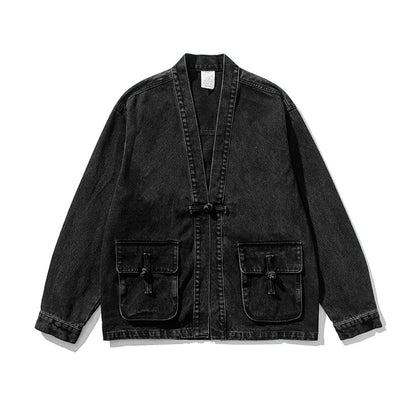 Vintage-Wash Denim Kimono Jacket