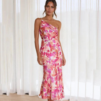 Women's Floral One Shoulder Midi Dress