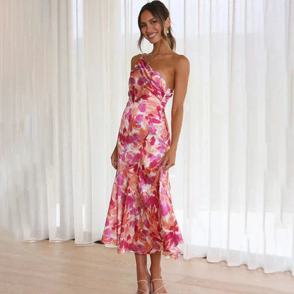 Women's Floral One Shoulder Midi Dress