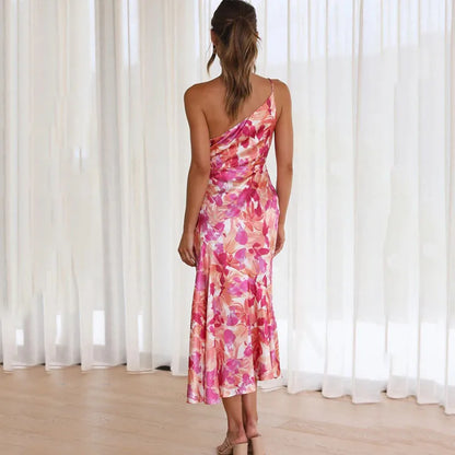 Women's Floral One Shoulder Midi Dress